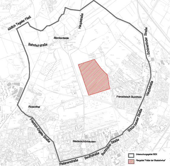 Lage um Umgebung der Elisabeth-Aue in Pankow. Plangebiet für 5.000 neue Wohnungen (Quelle: SenSadtUm)